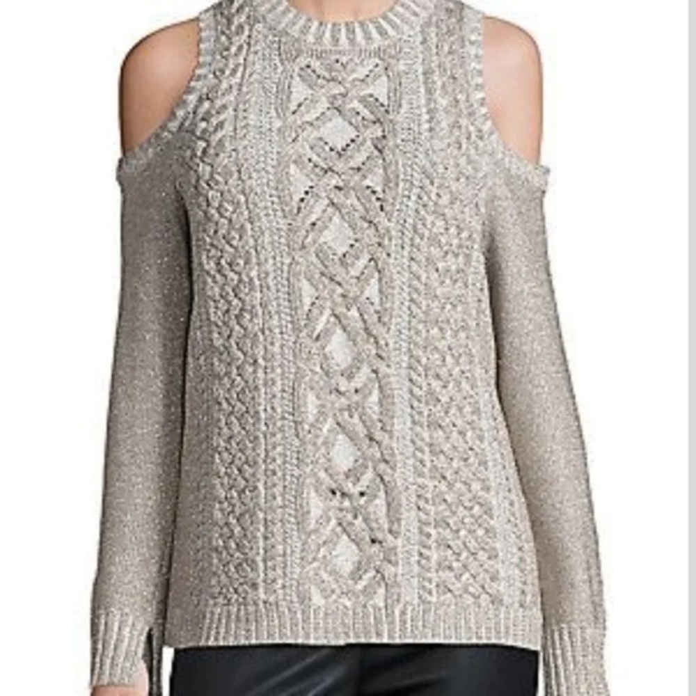 BCBGMaxAzria  Champagne Combo Cold-Shoulder Sweater, Size S